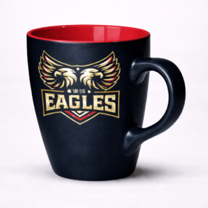 ceramis coffee mugs red end black with eagles